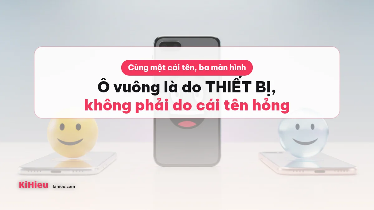 Ba điện thoại đặt cạnh nhau trên nền sáng, kèm dòng chữ ô vuông là do thiết bị chứ không phải do cái tên hỏng