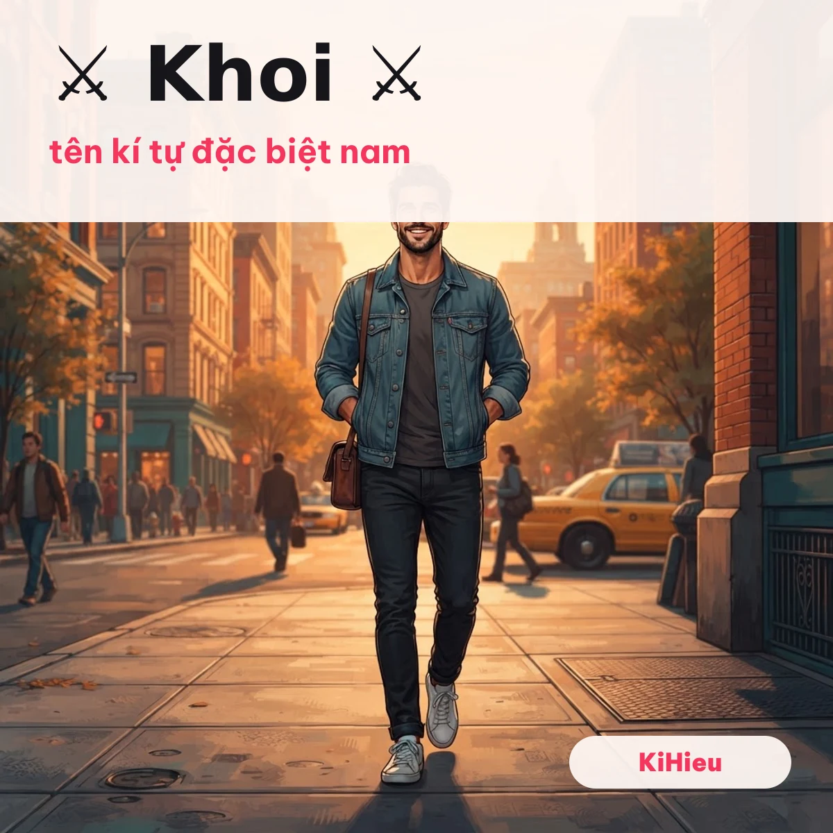 Chàng trai đi trên phố lúc hoàng hôn, minh hoạ tên kí tự đặc biệt nam ⚔ ♛ 亗